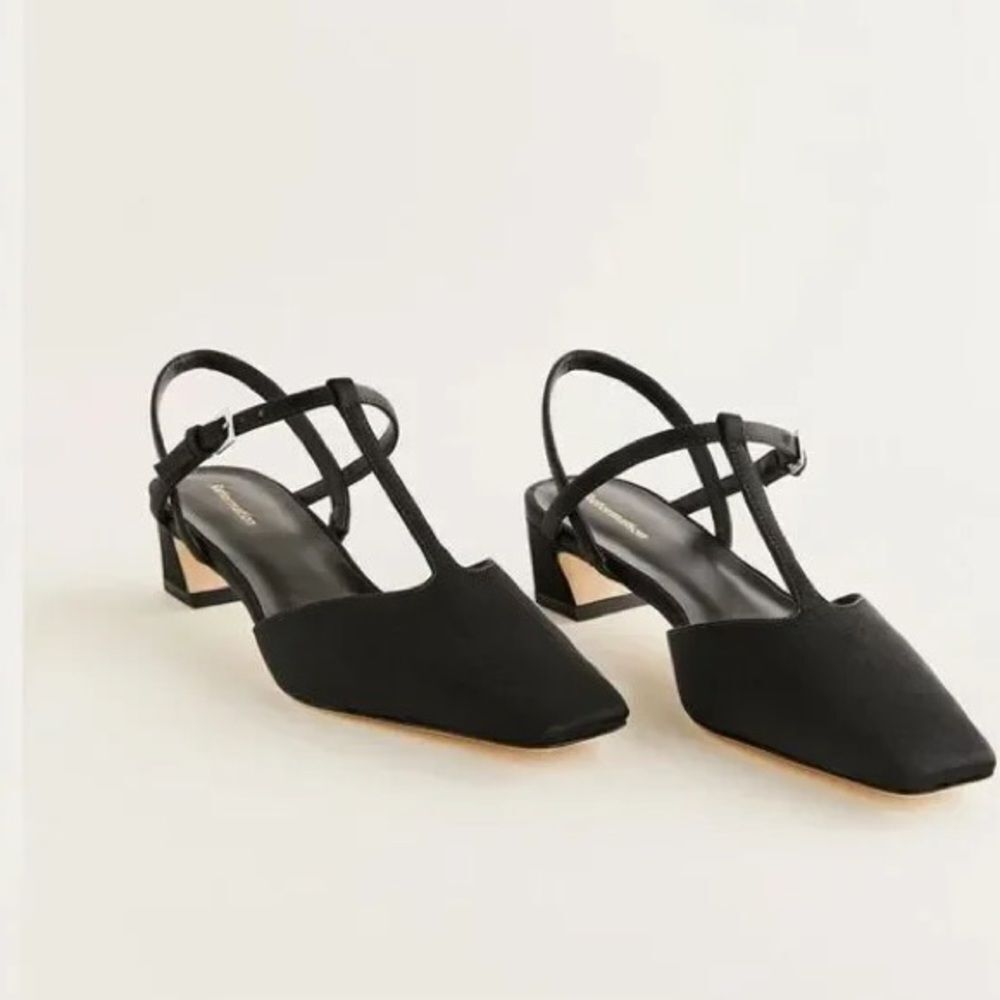 Reformation Black Strappy Low Block Heel Pumps
